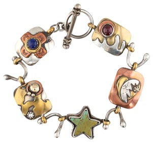 Carol Anne Stalteri Cherokee 14k Gold Sterling Desert Bear Link Bracelet