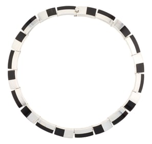 Antonio Pineda Taxco Mexico 1950's Sterling Onyx Modernist Necklace