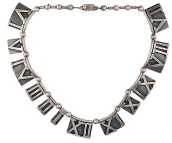 Margot de Taxco 1950's Sterling "AM PM" Roman Numeral Necklace