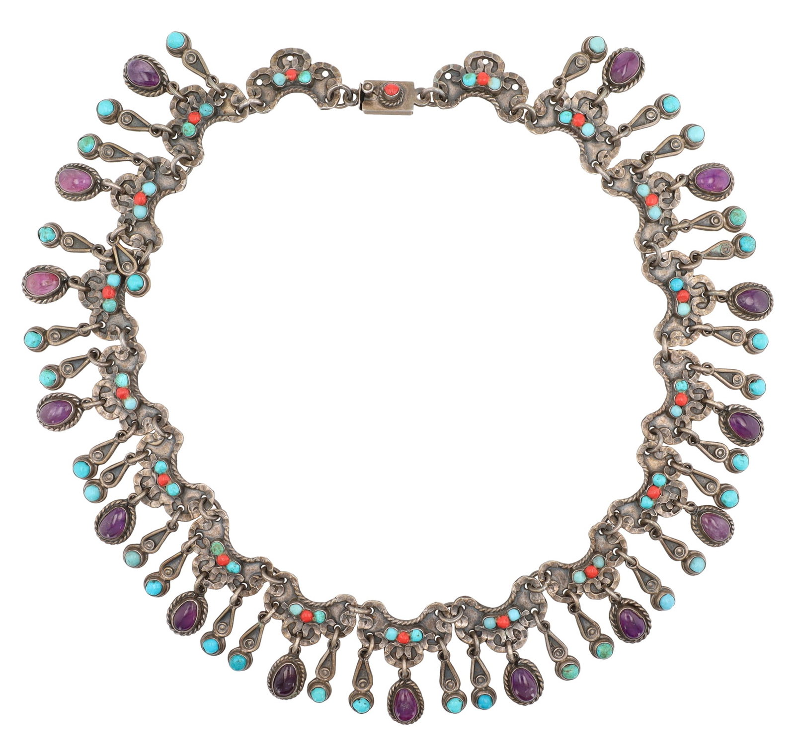 Stunning! Los Ballesteros Taxco Sterling Turquoise Amethyst Coral MATL/Baroque Necklace (1 of 8)