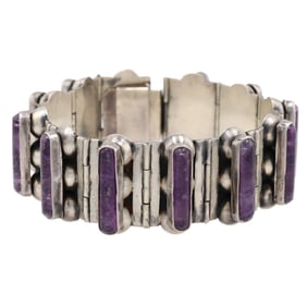 Spratling Era Signed Mexico Sterling Amethyst Bracelet