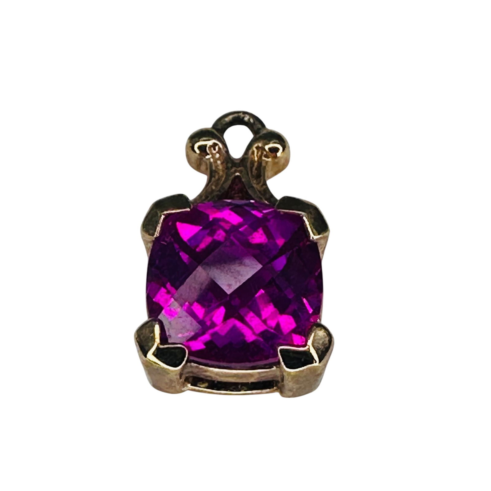 R, SAPPHIRE Sterling Silver Gold Tone Square Pendant 1.89 G (1 of 4)