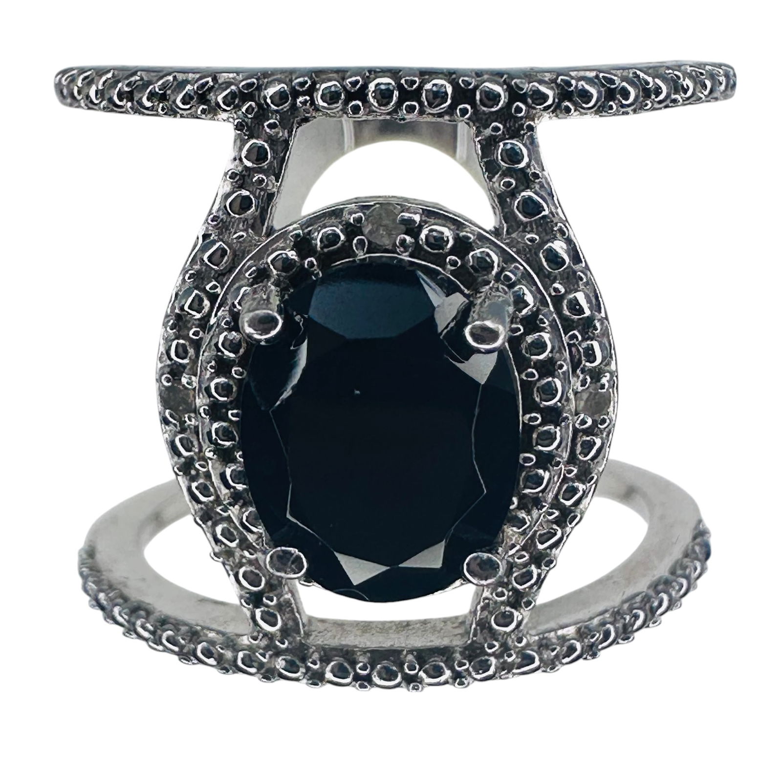STS, ONYX, MARCASITE Sterling Silver Statement Ring Size 6.5. 6.02g (1 of 7)