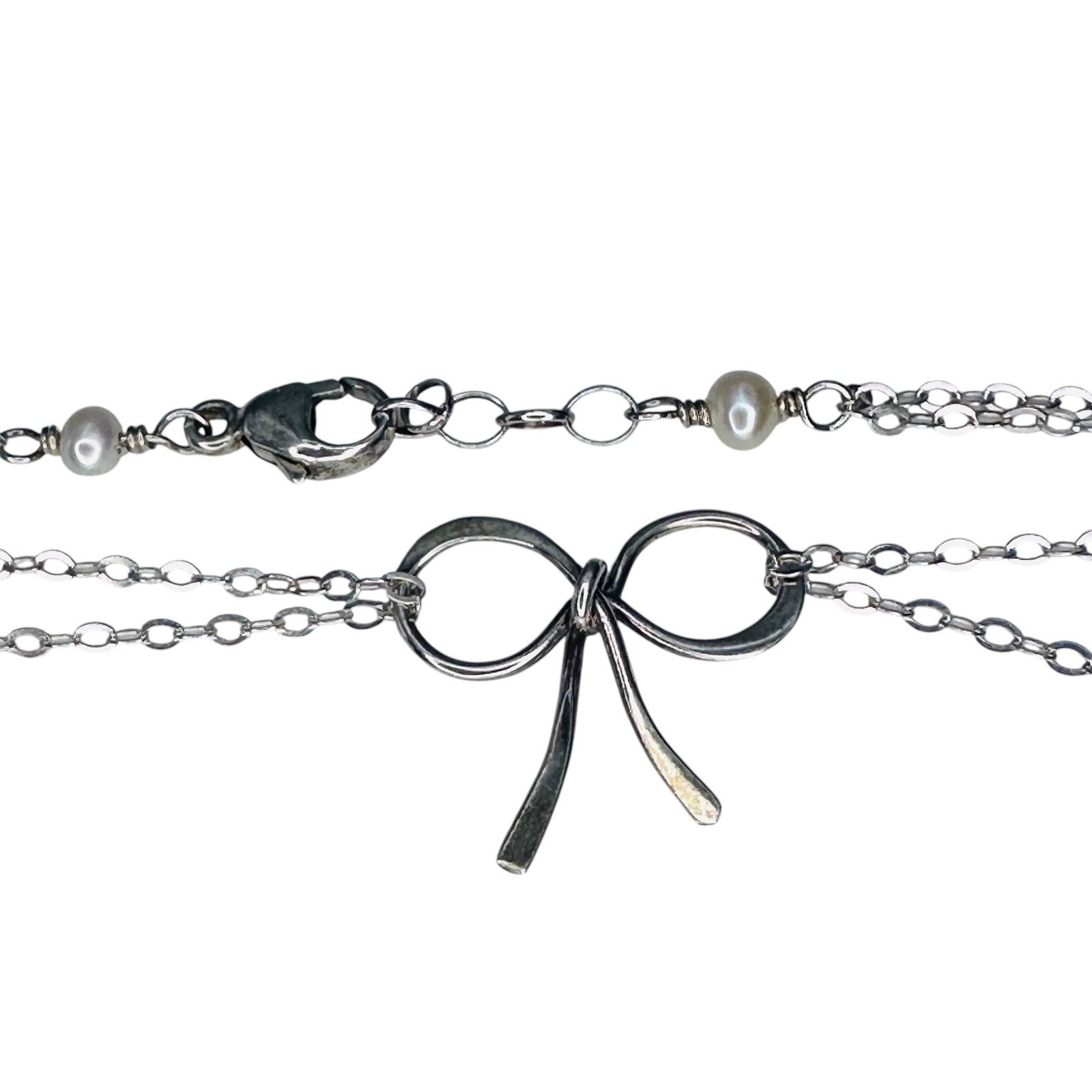 PEARL Sterling Silver Double Cable Chain Bow Pendant Bracelet 1.27 G: PEARL Sterling silver double cable chain bow pendant bracelet 1.27 g