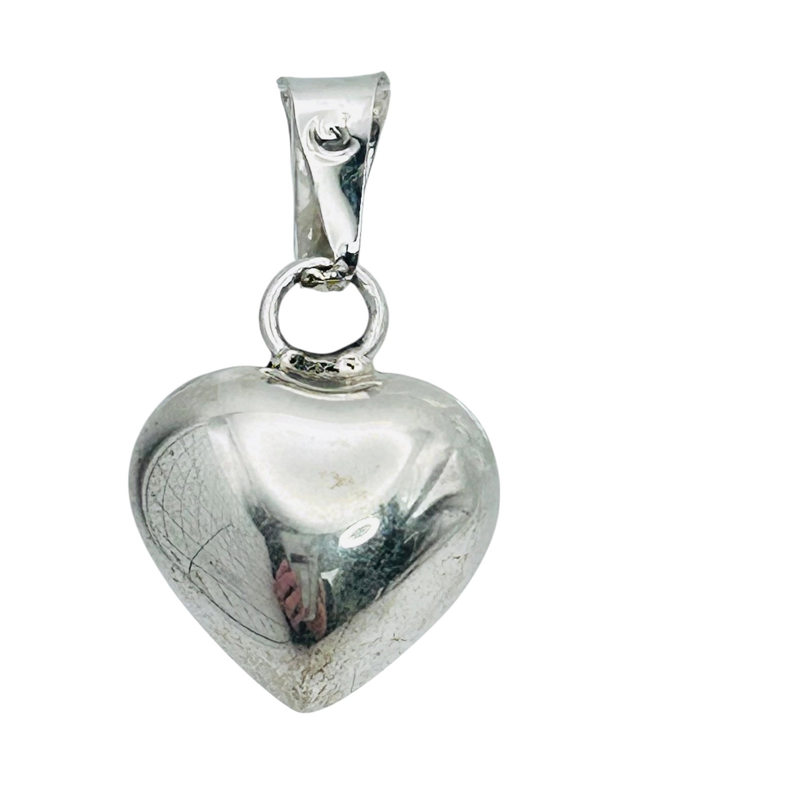 Mexico, Sterling Silver Hollow Heart With Ringing Bell Pendant 7.02 G: Mexico Sterling silver Hollow heart with ringing bell pendant 7.02 g