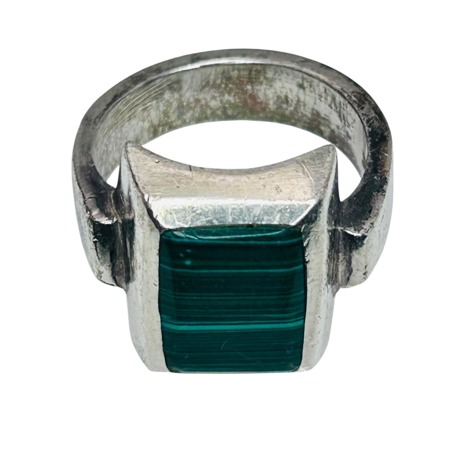Mexico Taxco TM  203 MALACHITE Sterling Silver Statement Ring Size 8, 11.4 G (1 of 6)