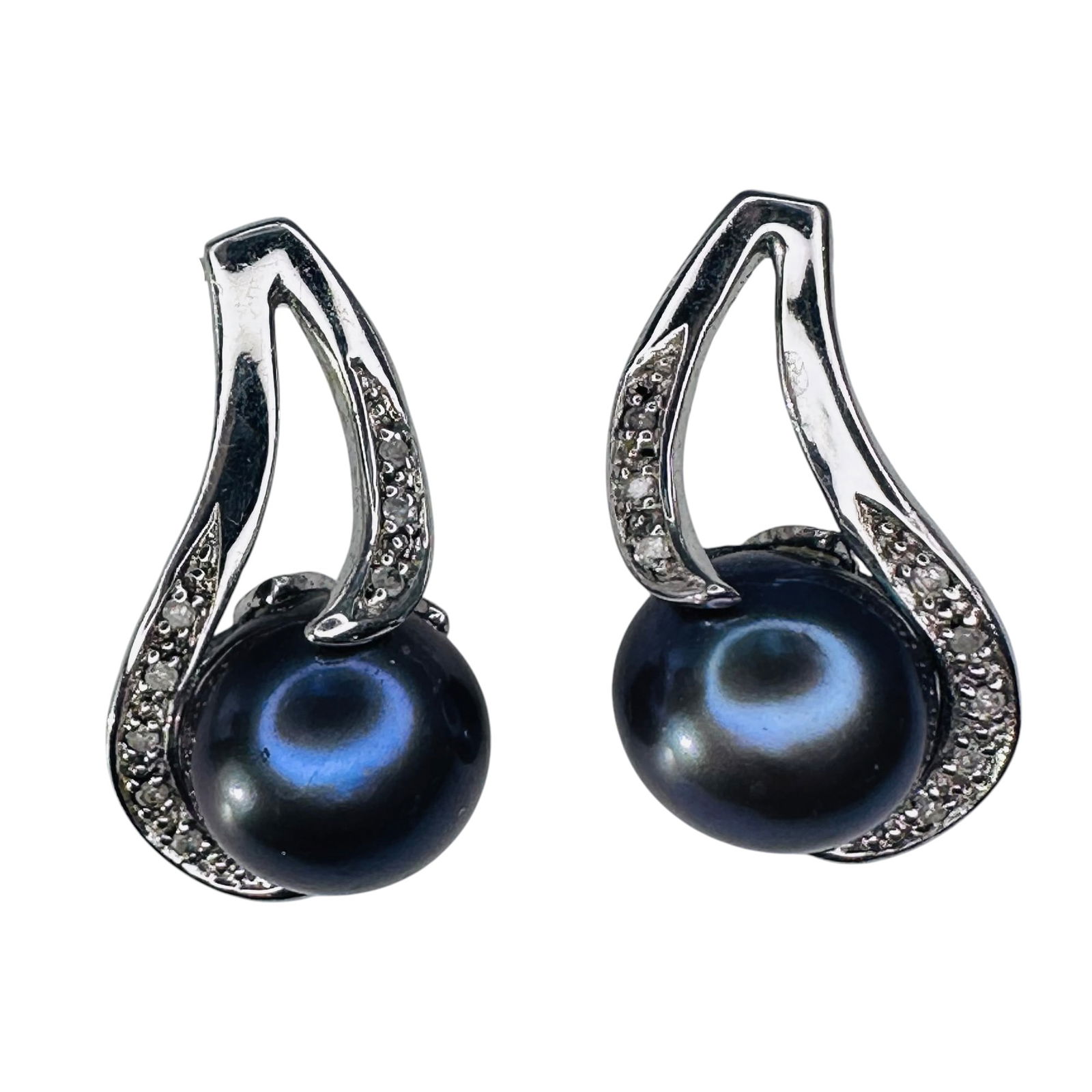 D, DIAMOND, TAHITIAN PEARL Sterling Silver Teardrop Earrings 4.48 G (1 of 5)