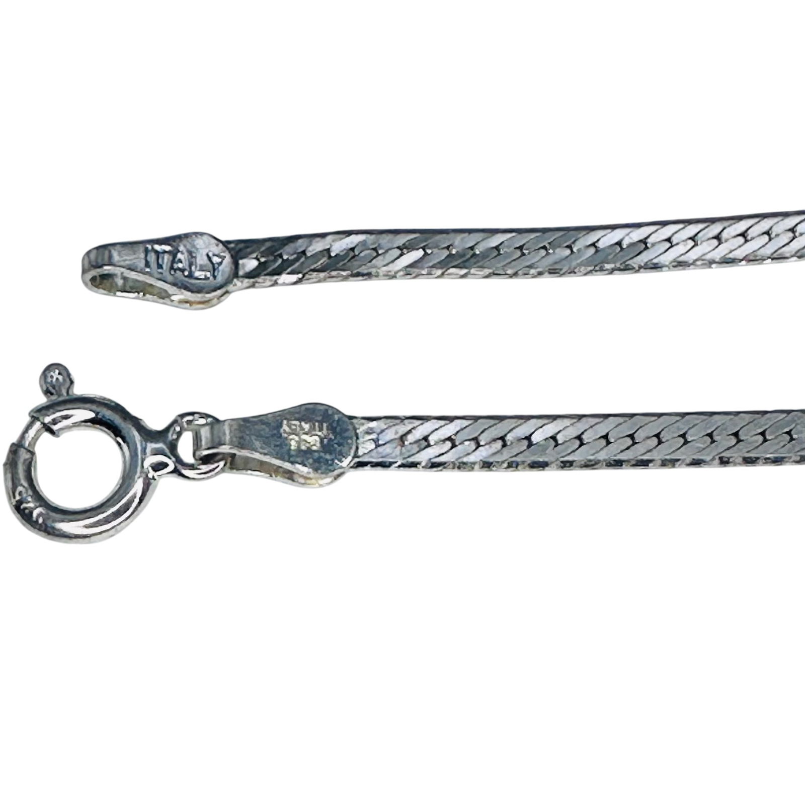 SU, Italy, Sterling, Silver Flat Snake Chain Necklace 3.75 G (1 of 5)