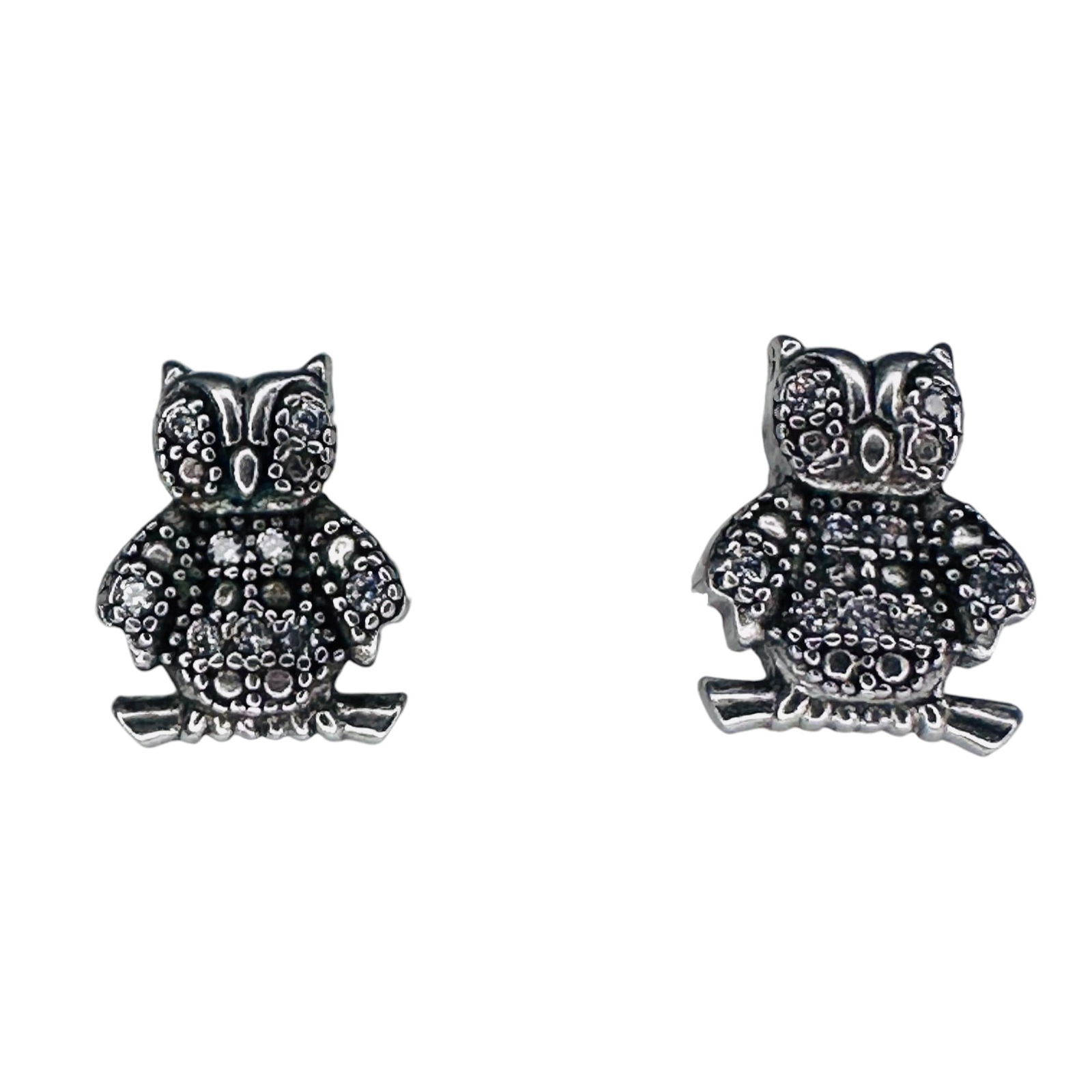 SS, MARCASITE Sterling Silver Owl Stud Earrings 1.56 G (1 of 4)