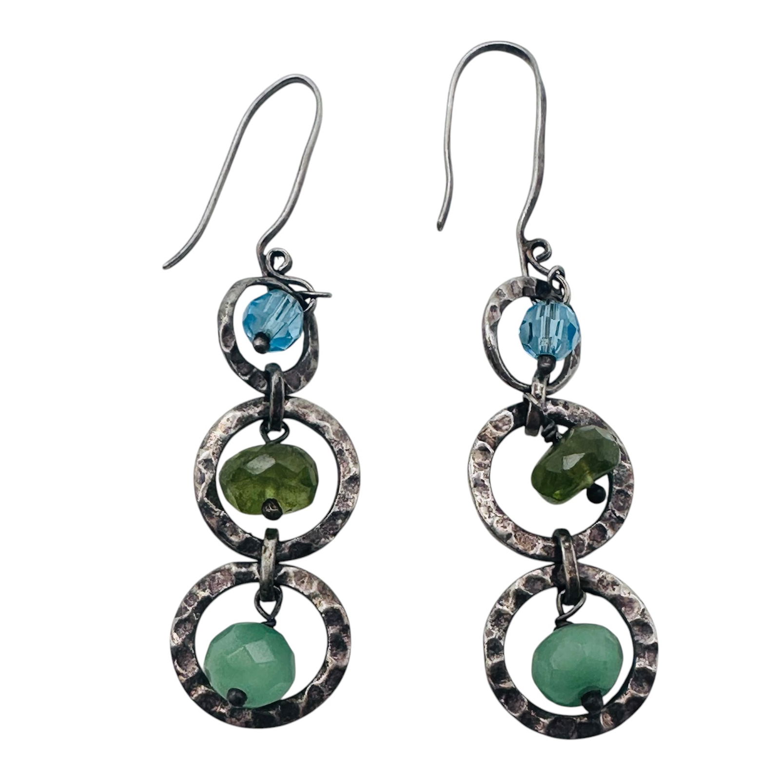 AQUA, Sterling Silver Graduated Circle Dangle Earrings 4.24 G (1 of 4)