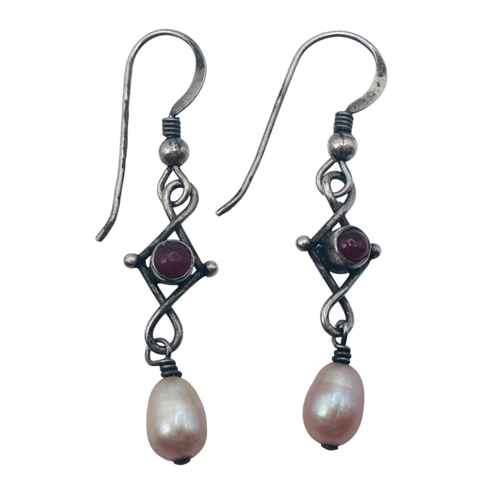 CD, PEARL, Red Rhinestone Sterling Silver Dangle Earrings 2.00 G (1 of 5)