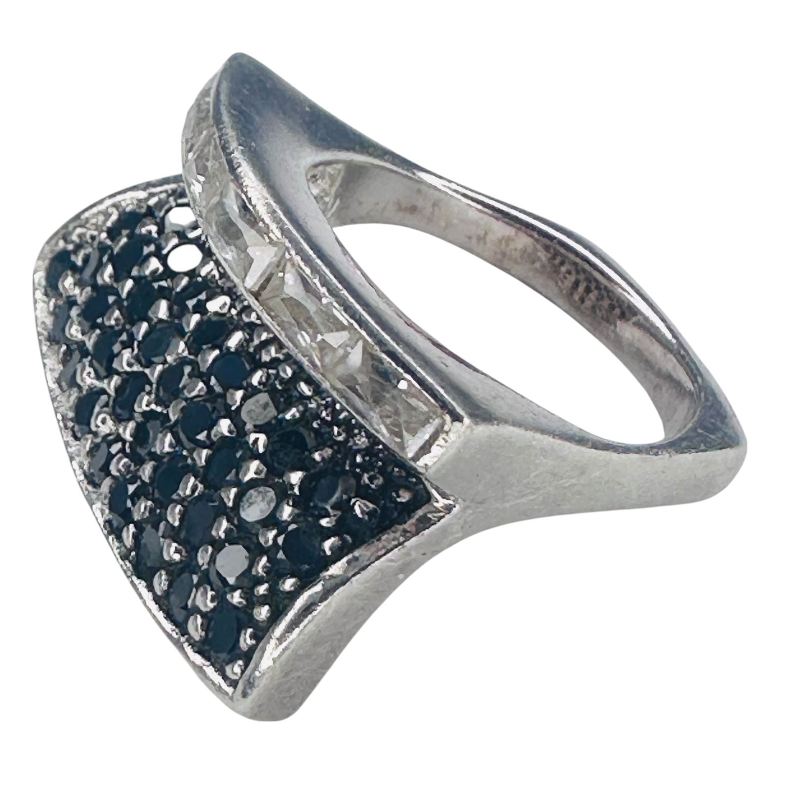 Rhinestone Sterling Silver Unique Ring Size 6. 8.81 G. (1 of 5)