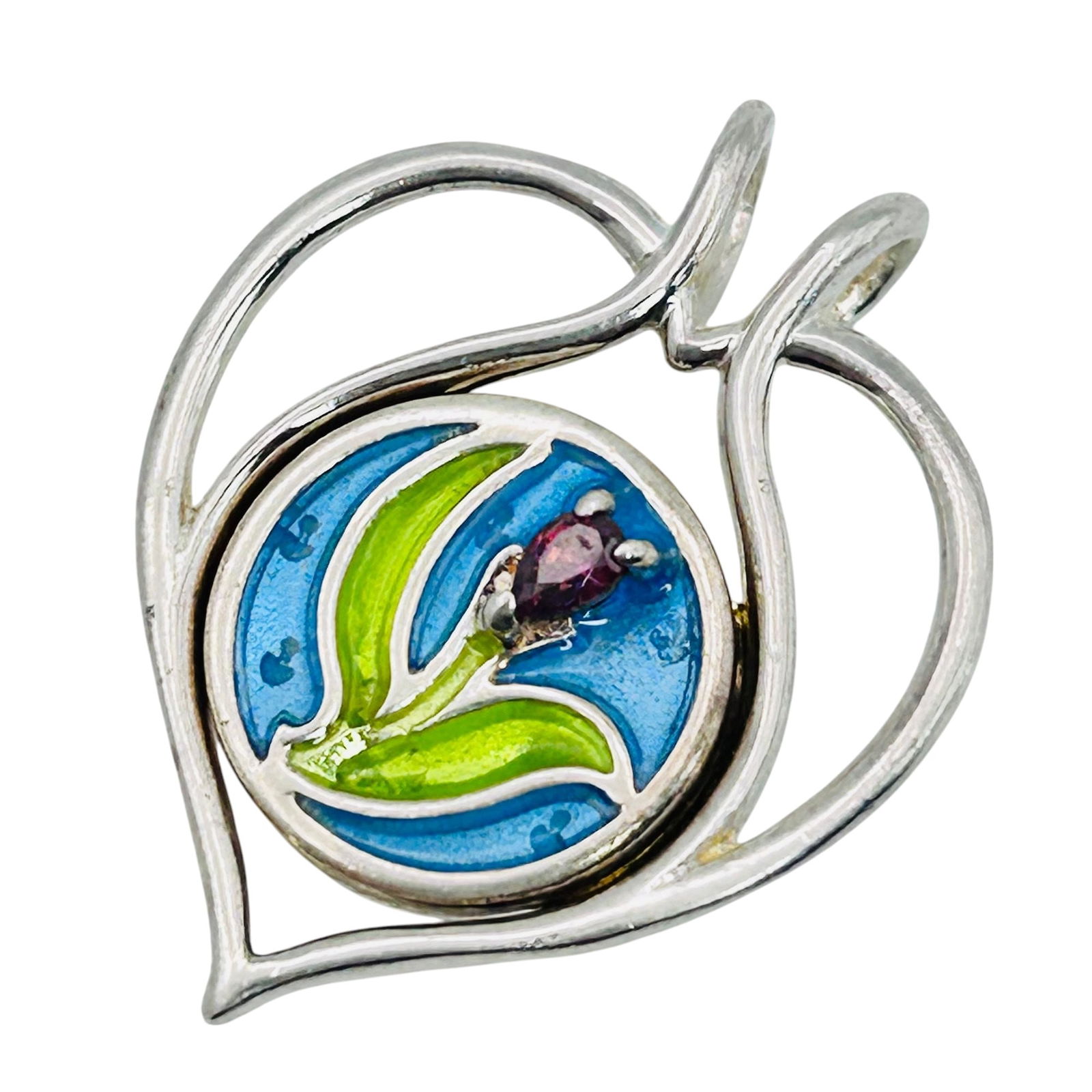 W Sterling Silver Painted Flower Pendant 4.7 G: W Sterling silver painted flower pendant 4.7 g