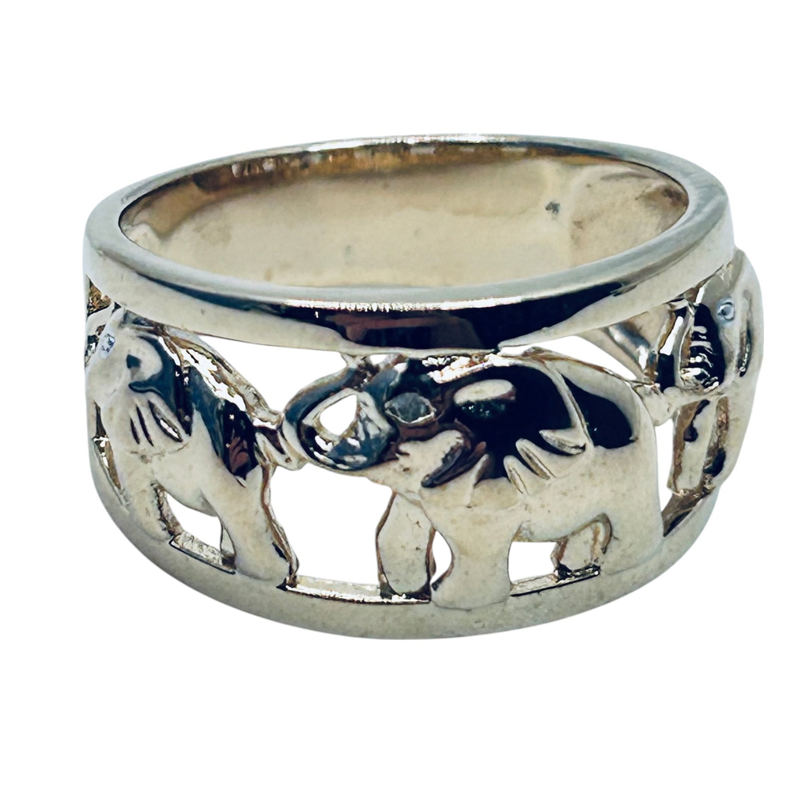 PAJ Sterling Silver Elephant Cut Out, Gold Colored Ring. Size 10. 6.73 G.: PAJ Sterling silver elephant cut out gold colored ring. Size 10. 6.73 g.