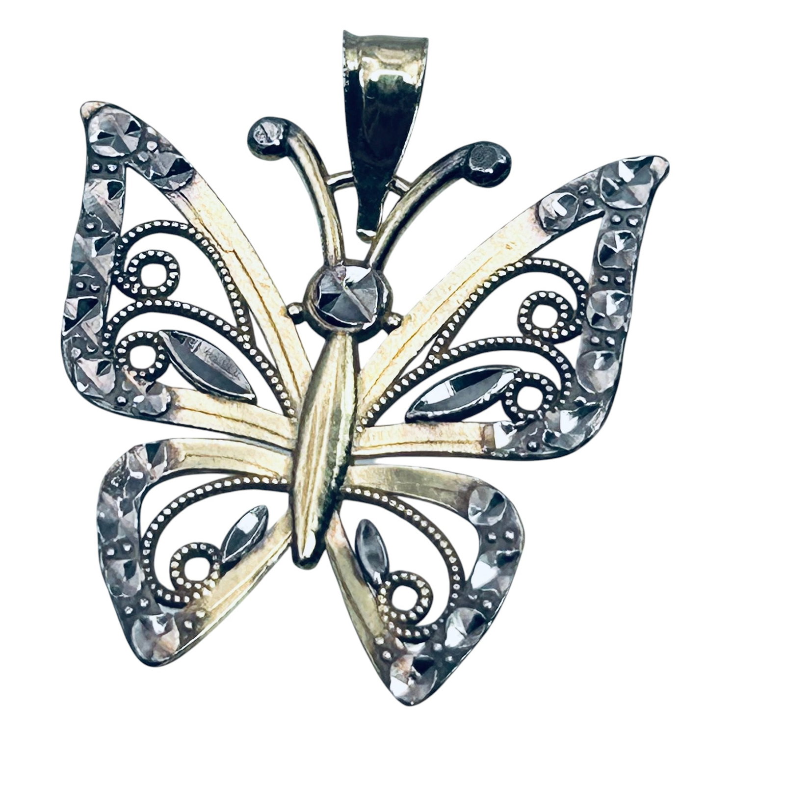 JC, MARCASITE Sterling Silver Gold Colored Butterfly Pendant. 1.03g.: JC MARCASITE sterling silver gold colored butterfly pendant. 1.03g.