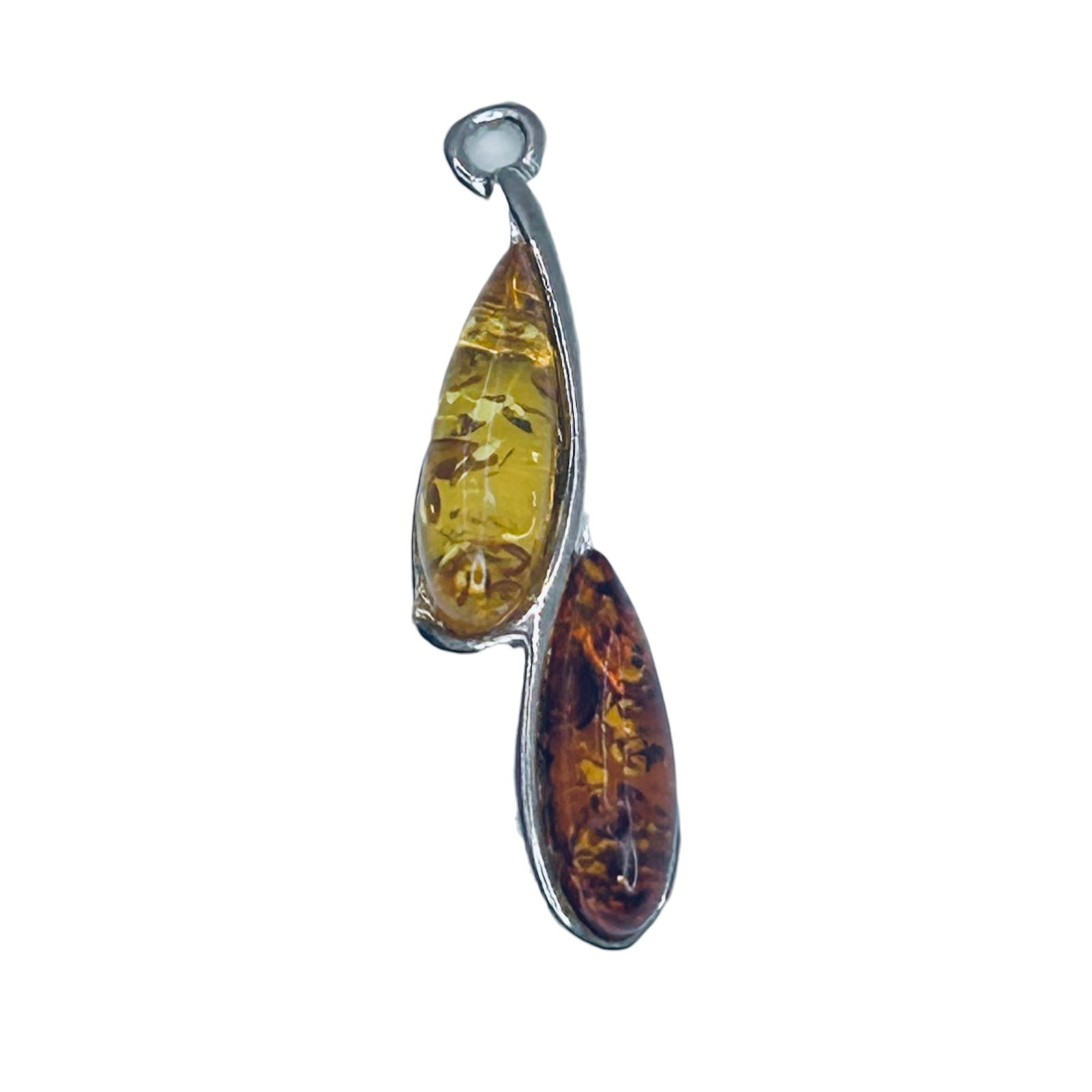 AMBER Sterling Silver Double Teardrop Pendant. 1.37 G.: AMBER sterling silver double teardrop pendant. 1.37 g.