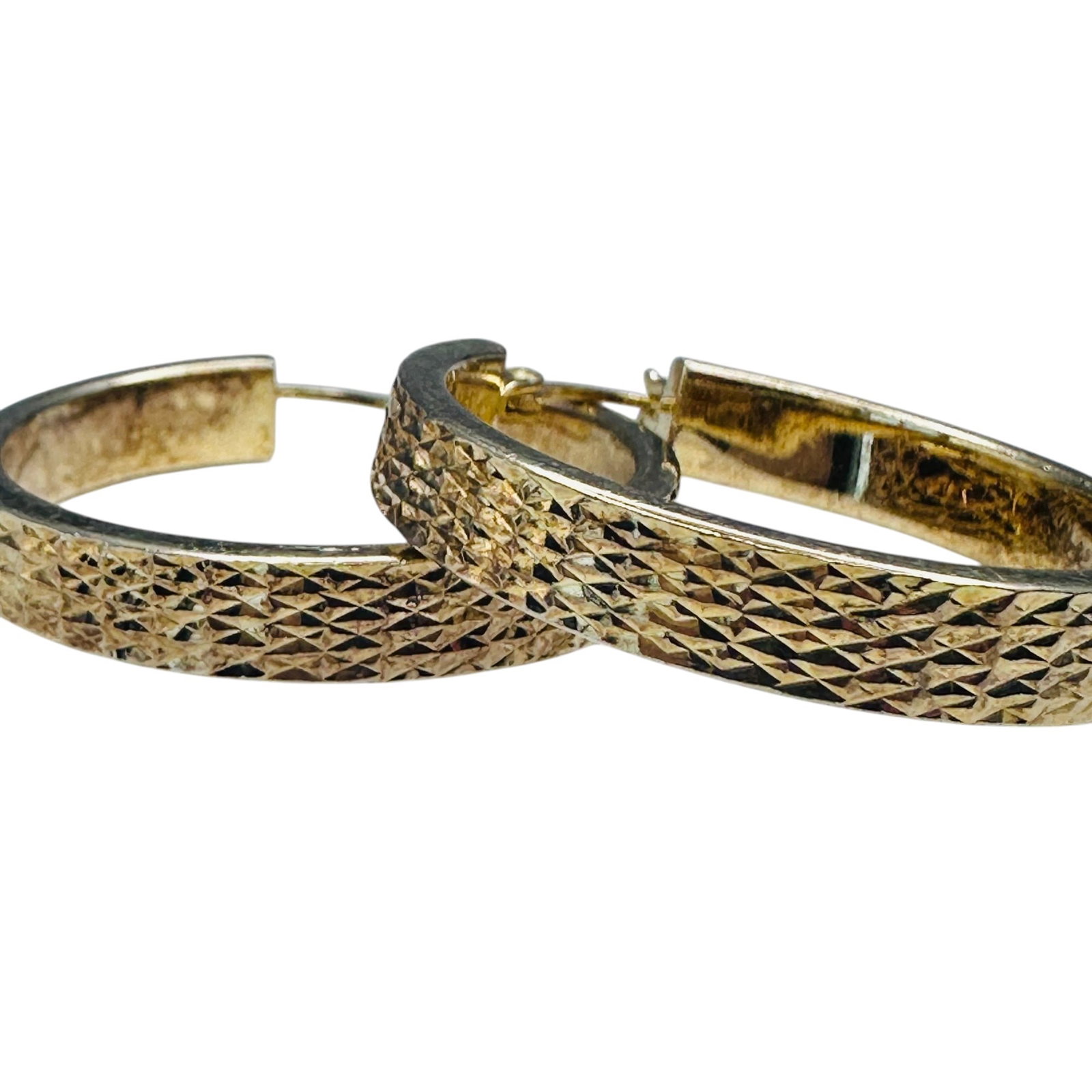 Sterling Silver Hinge Back Textured Gold Colored Hoops. 6.55 G.: Sterling silver hinge back textured gold colored hoops. 6.55 g.