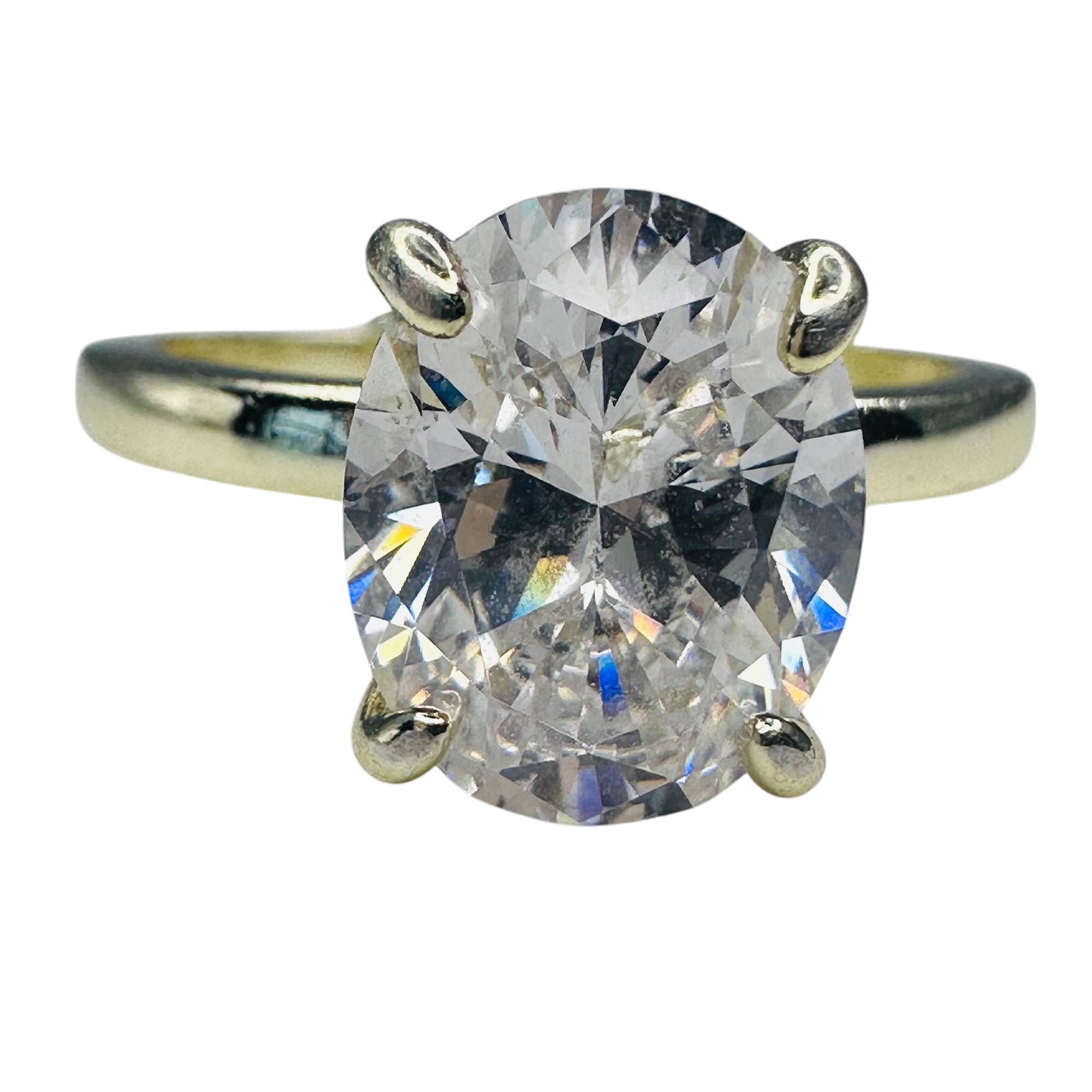 RHINESTONE Sterling Silver Gold Colored Solitaire Setting Engagement Ring. Size 6. 3.28 G. (1 of 6)