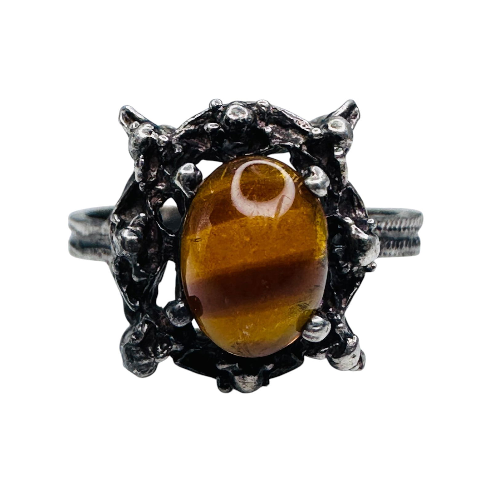 Amber Vintage Sterling Silver Statement Ring Size 6, 2.71 G (1 of 5)