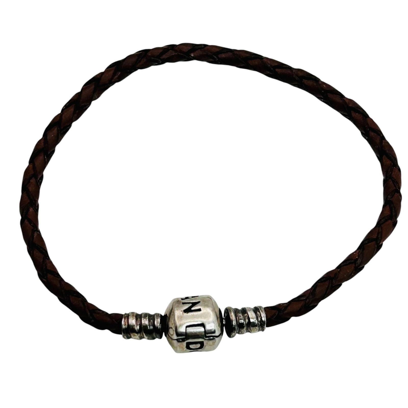 Pandora, Sterling Silver Clasp, Brown Braided Leather Bracelet 4.58 G (1 of 5)
