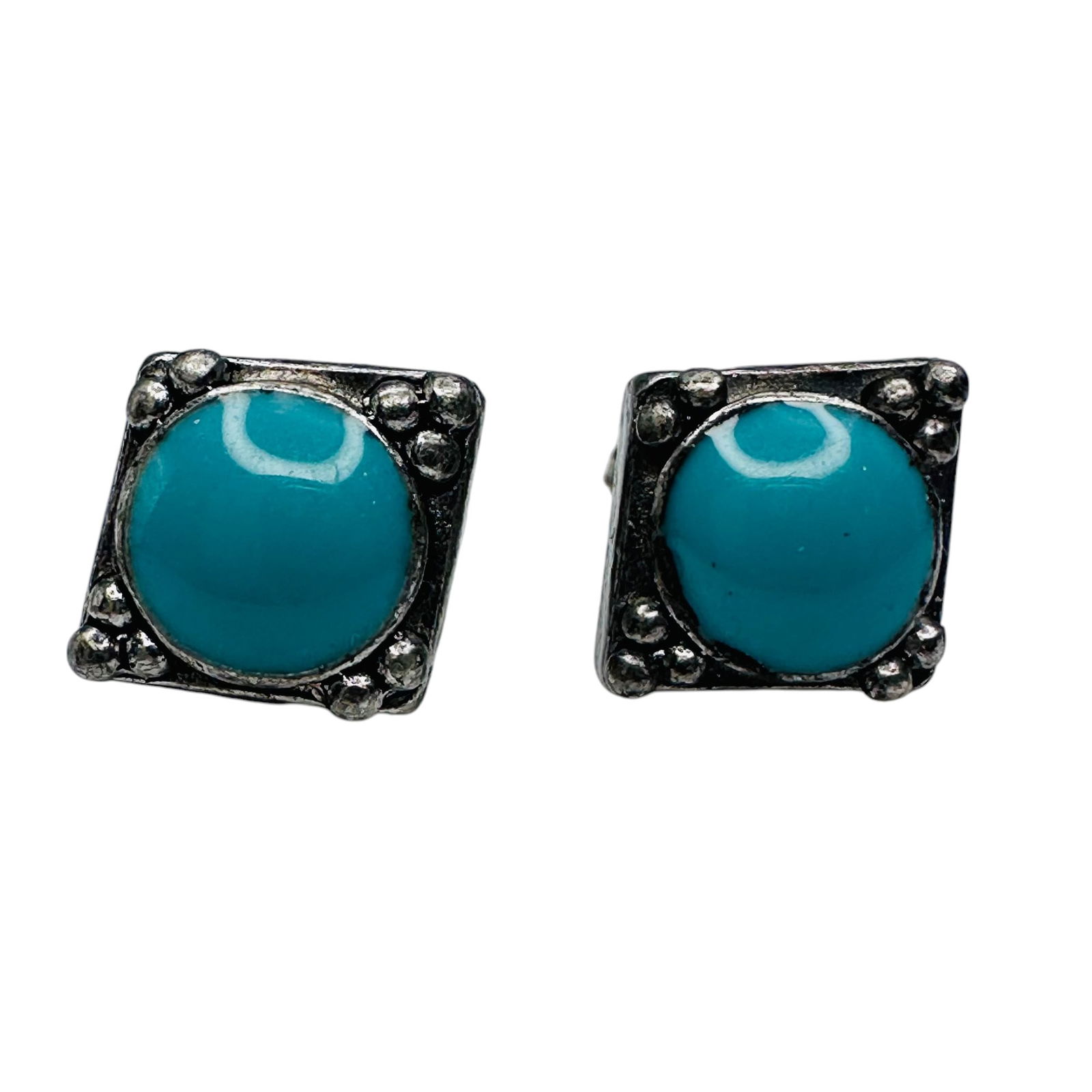 Turquoise Sterling Silver Square Stud Earrings 1.77 G (1 of 5)