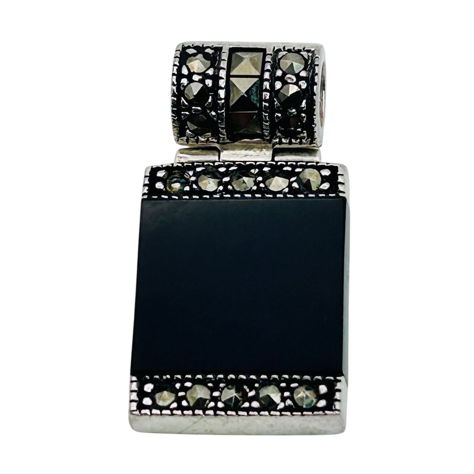 SU ONYX And MARCASITE Sterling Silver Pendant 6.92 G (1 of 5)