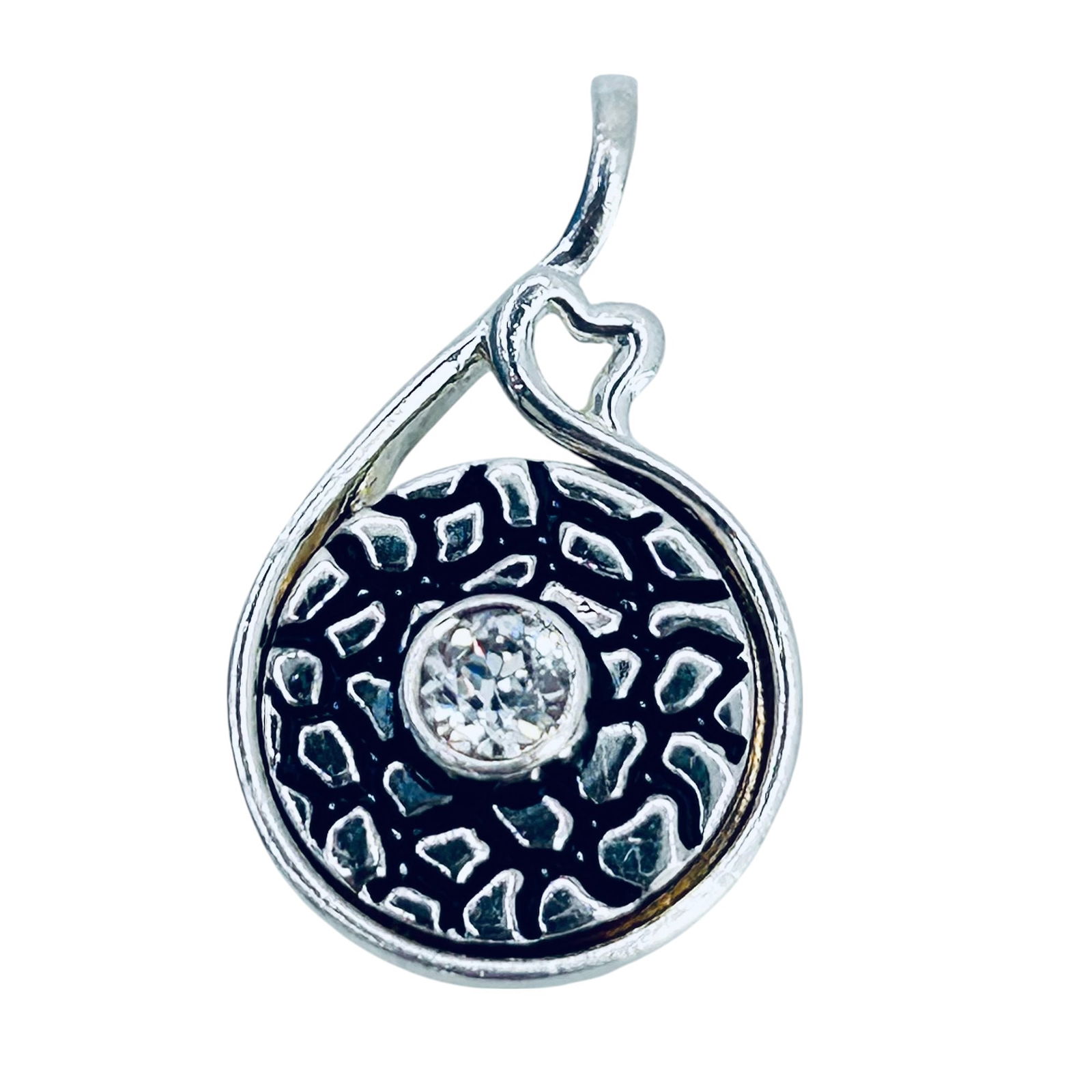 RHINESTONE Sterling Silver Round Pendant. 4.22 G. (1 of 5)