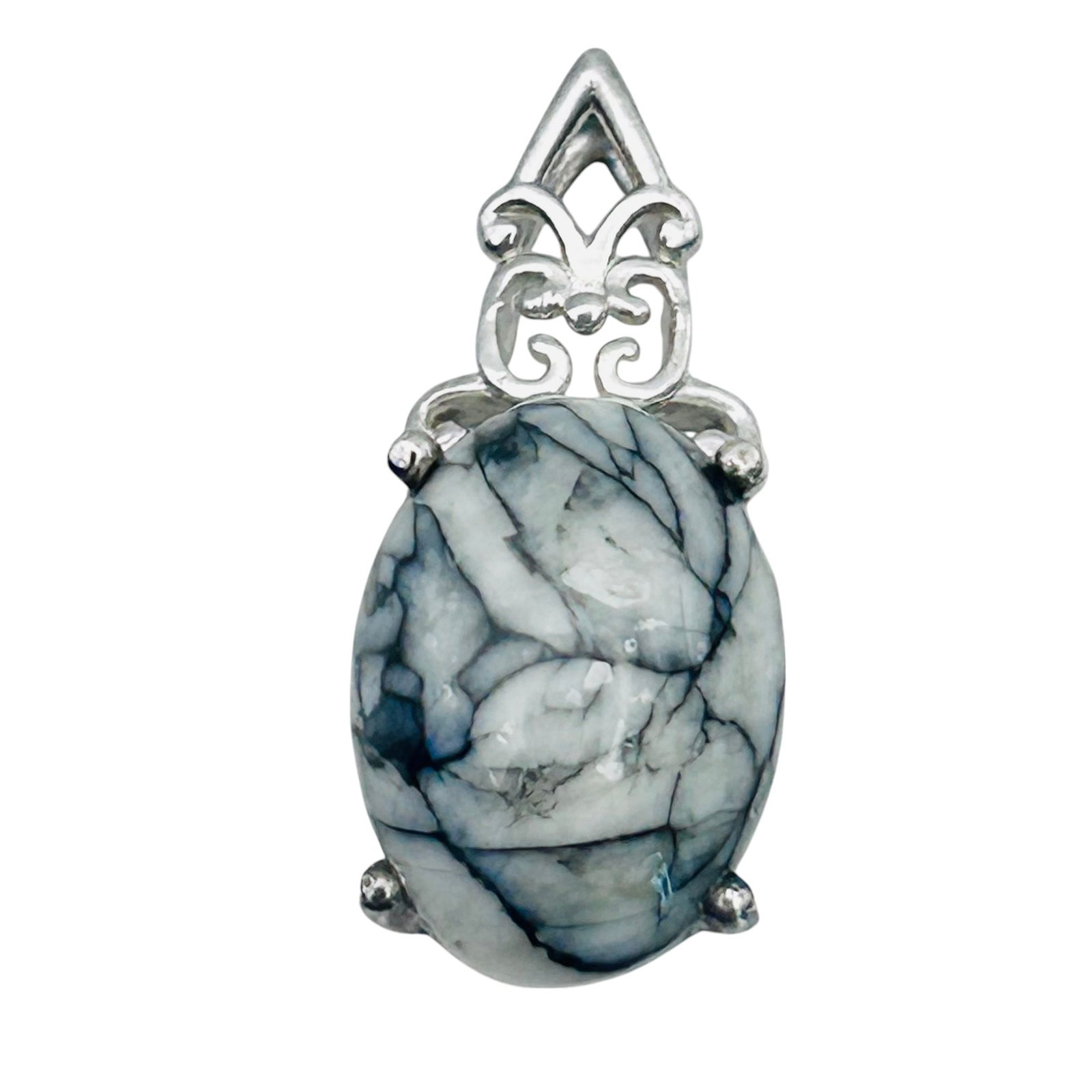 STS, Sterling Silver Marble Oval Pendant. 2.73 G. (1 of 5)