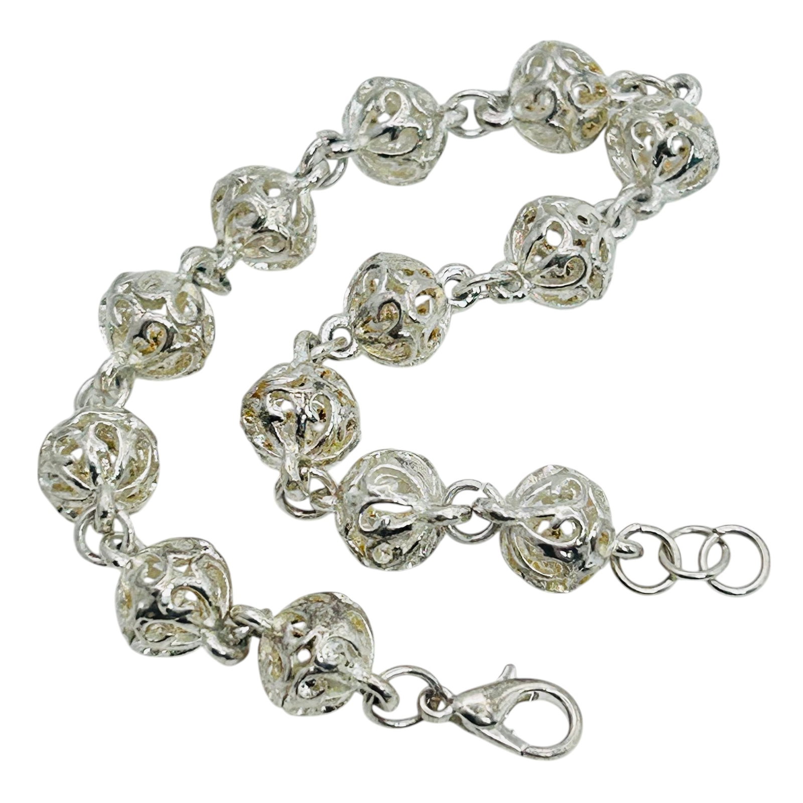 Sterling Silver Filigree Ball Linked Bracelet 17.45 G: Sterling silver filigree ball linked bracelet 17.45 g