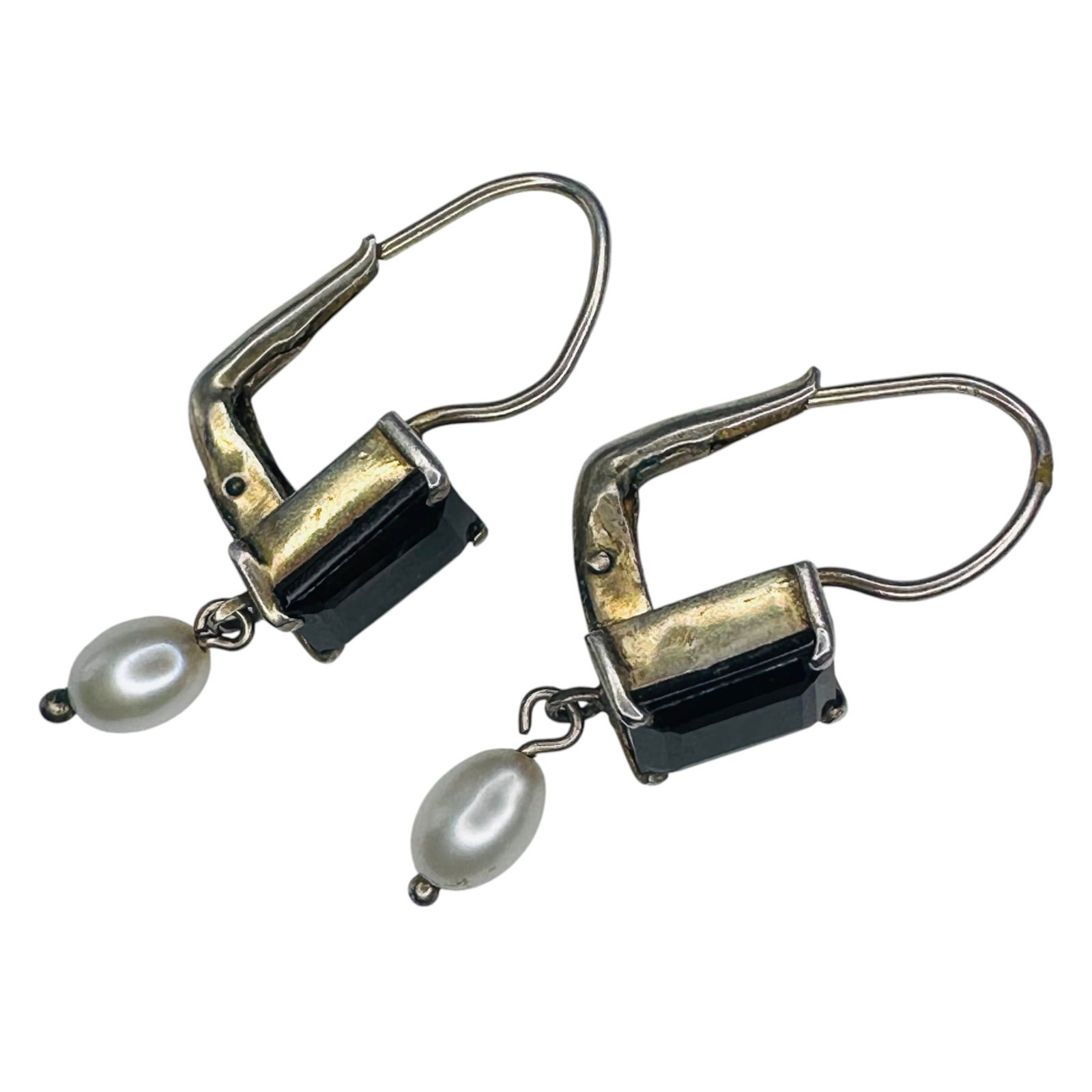 QUART Stone With PEARL Dangle, Sterling Silver Earrings 3.00 G (1 of 6)