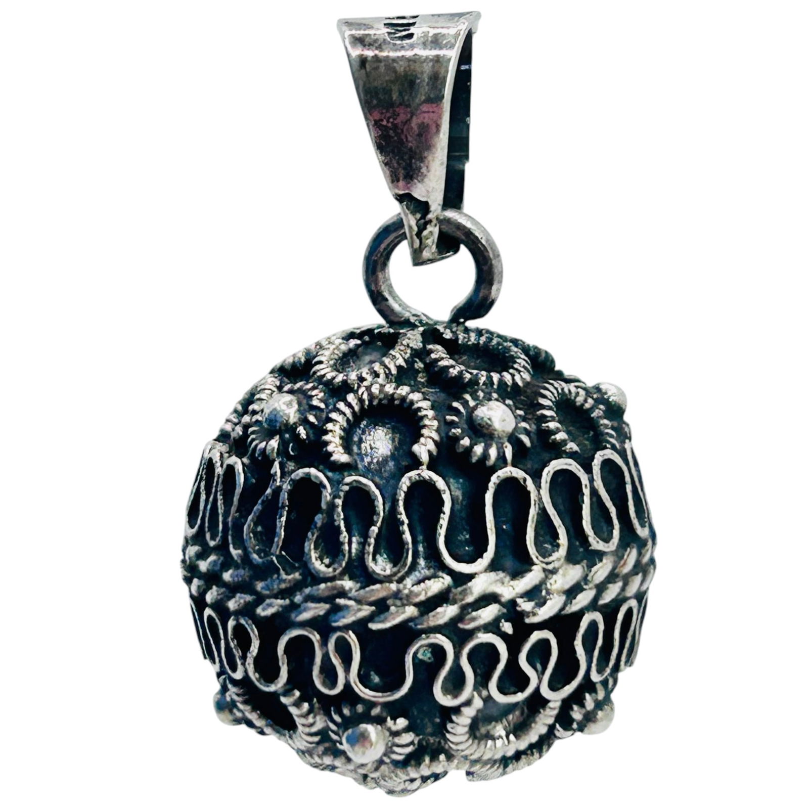 Taxco Mexico Sterling Silver Chime Bell Pendant. 12.53g. (1 of 3)