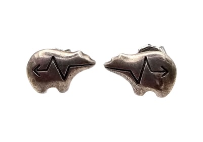 Southwestern Sterling Silver Bear Earrings 1.6 G