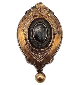 Gold Over Sterling Silver Enamel Etched Hollow Form Mourning Brooch 10 G