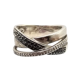 SUN Diamond Sterling Silver Cocktail Ring Size 8 7.5 G