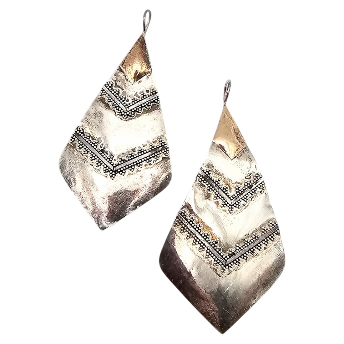 Sterling Silver Two-Tone Ornate Drop Dangle Earrings 7.1 G (1 of 4)