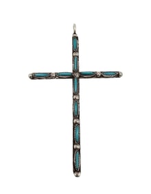 Navajo Turquoise Sterling Silver Needlepoint Cross Pendant 2.7 G