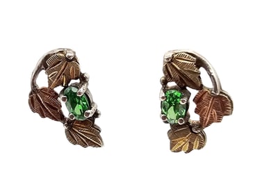 Rhinestone Sterling Silver Two-Tone Leaf Design Earring 2.2 G