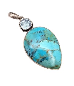 Topaz Turquoise Sterling Silver Pendant 14.5 G