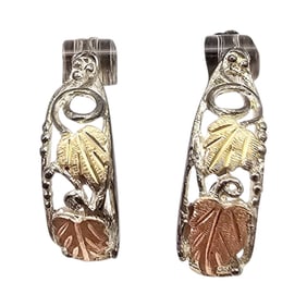 Sterling Silver Two-Tone Leaf Hoop Earrings 3.2 G