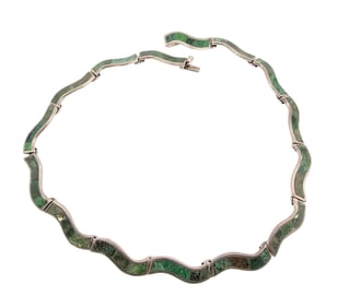 MMR Mexico Turquoise Sterling Silver Wave Link Necklace 43.9 G