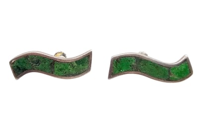MMR Mexico Turquoise Sterling Silver Wave Earrings 6.6 G