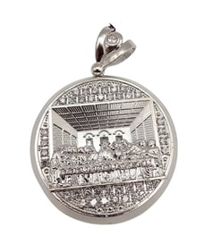 GAL Rhinestone Sterling Silver Religious Last Supper Pendant 23 G
