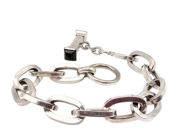 Black Glass Sterling Silver Toggle Bracelet 23.4 G