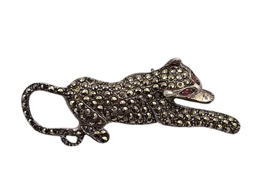Marcasite Sterling Silver Panther Cat Brooch 6.7 G