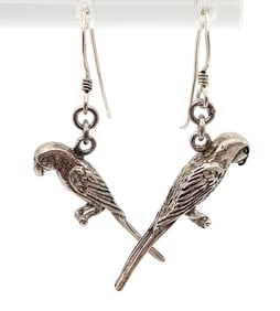 Sterling Silver Parrot Bird Drop Dangle Earrings 5 G