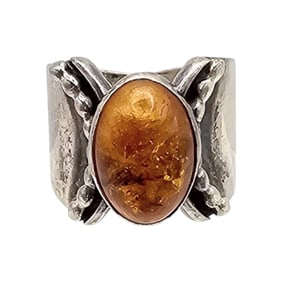 Amber Sterling Silver Ring Size 5 5.8 G