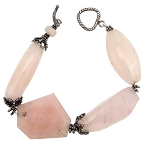 Rose Quartz Sterling Silver Toggle Bracelet 49.1 G