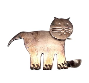 Sterling Silver Cat Brooch 11.9 G