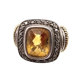 SLV Citrine Diamond 14K Gold Sterling Silver Cocktail Ring Size 6.75 9.3 G