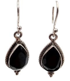 YS India Black Stone Sterling Silver Drop Dangle Earrings 4 G